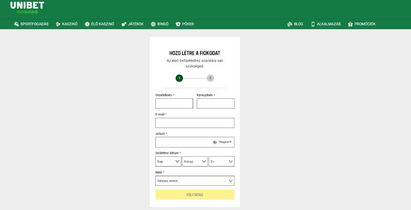 Unibet regisztráció